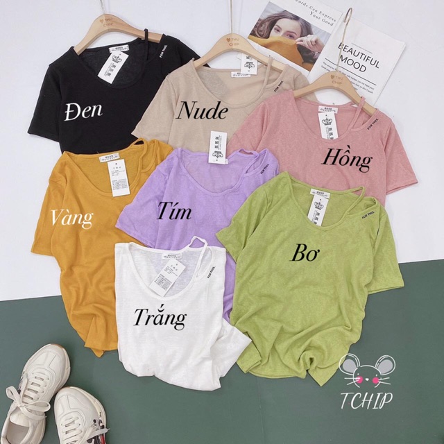 [ Mã WASTAPR giảm 10K đơn 50K] Áo thun giấy form rộng xẻ kiểu ngay vai tay ngắn cổ tròn | BigBuy360 - bigbuy360.vn