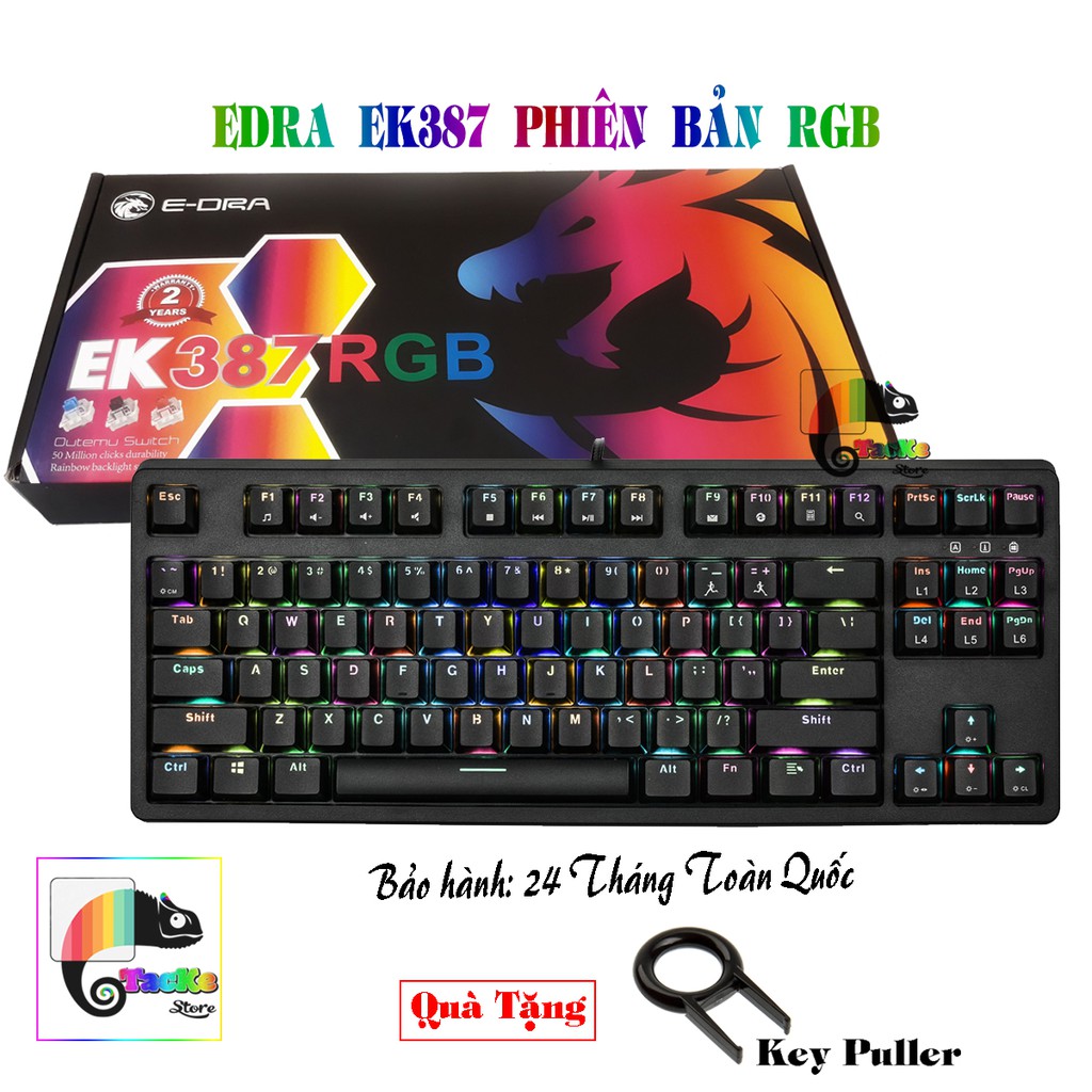 Bàn phím cơ RGB E-Dra EK387 I BH 24 T I Tặng kèm KeyPuller I EDra Gaming Tenkeyless Keyboard EK387RGB