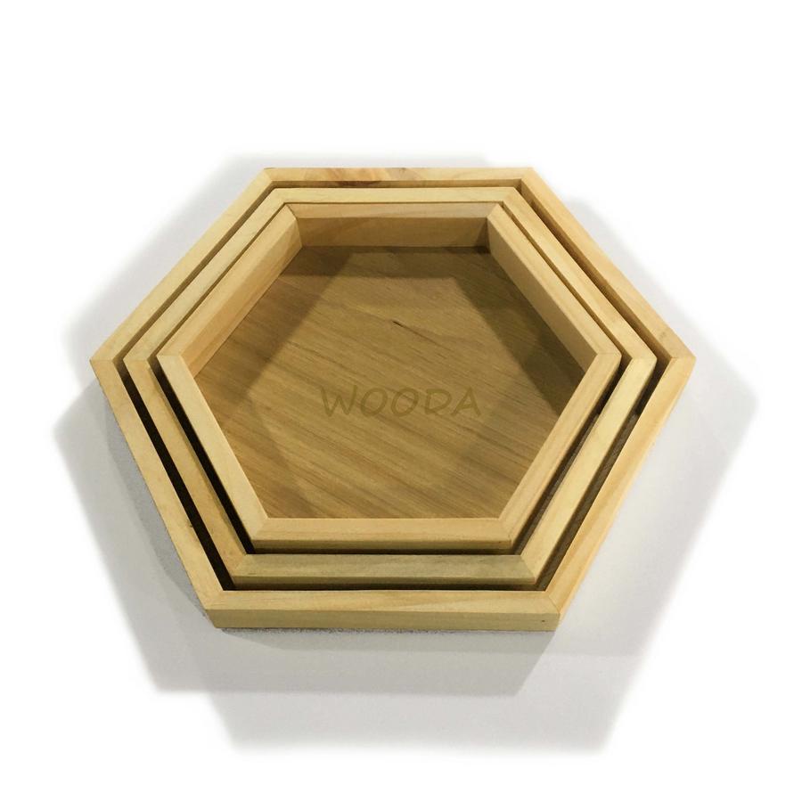 Khay gỗ thông hình lục giác, khay gỗ đựng đồ, khay đựng trà gỗ thông