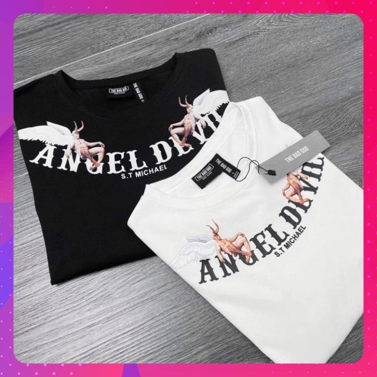 Áo thun nam nữ unisex tay lỡ Angel Devil, áo phông cotton freesize AD-Trend