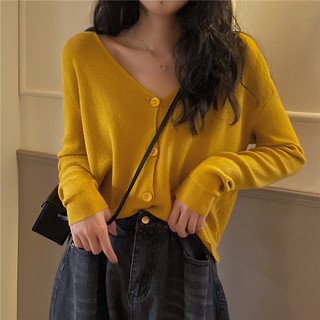 Áo Khoác Cardigan Dệt Kim Tay Dài Dáng Rộng Cổ Chữ v Phong Cách Hàn Quốc