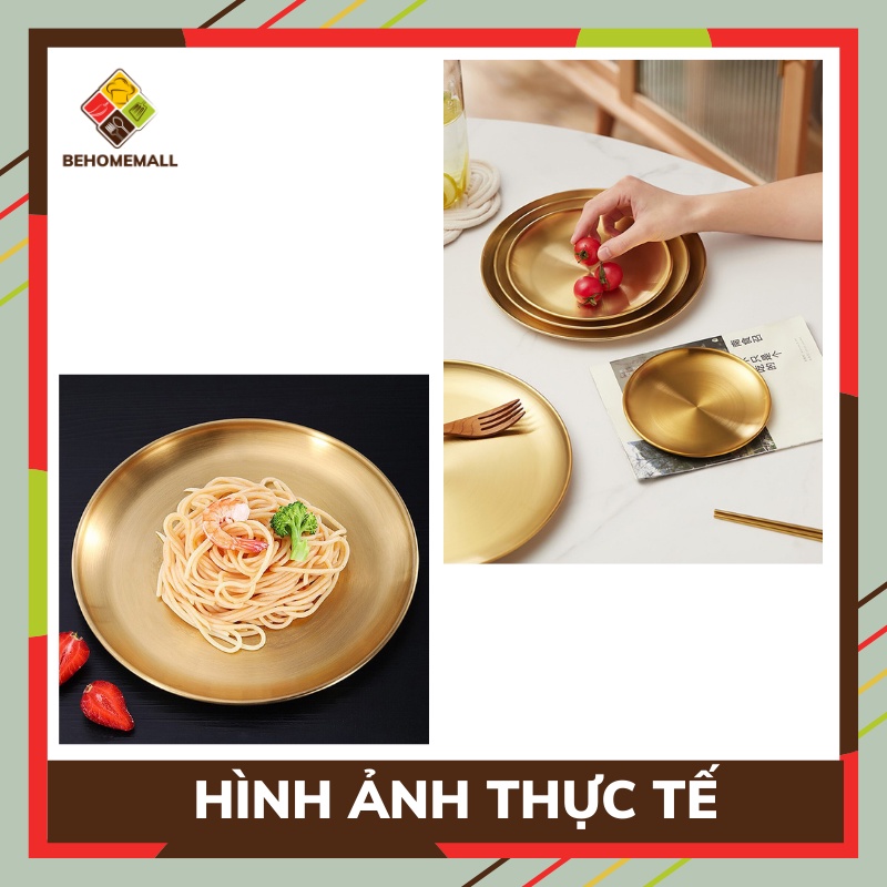 Đĩa inox tròn vàng đĩa inox tròn Hàn Quốc mạ vàng cao cấp dĩa tròn Behomemall
