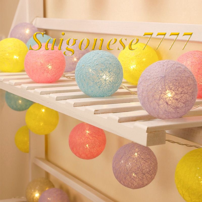 (Điện/Pin/USB) Dài 2 Mét 20 Bóng Đèn Cầu Mây Đèn Led Bóng Tròn Cotton Ball Trang Trí Decor Tiệc Cắm Trại Phòng Ngủ
