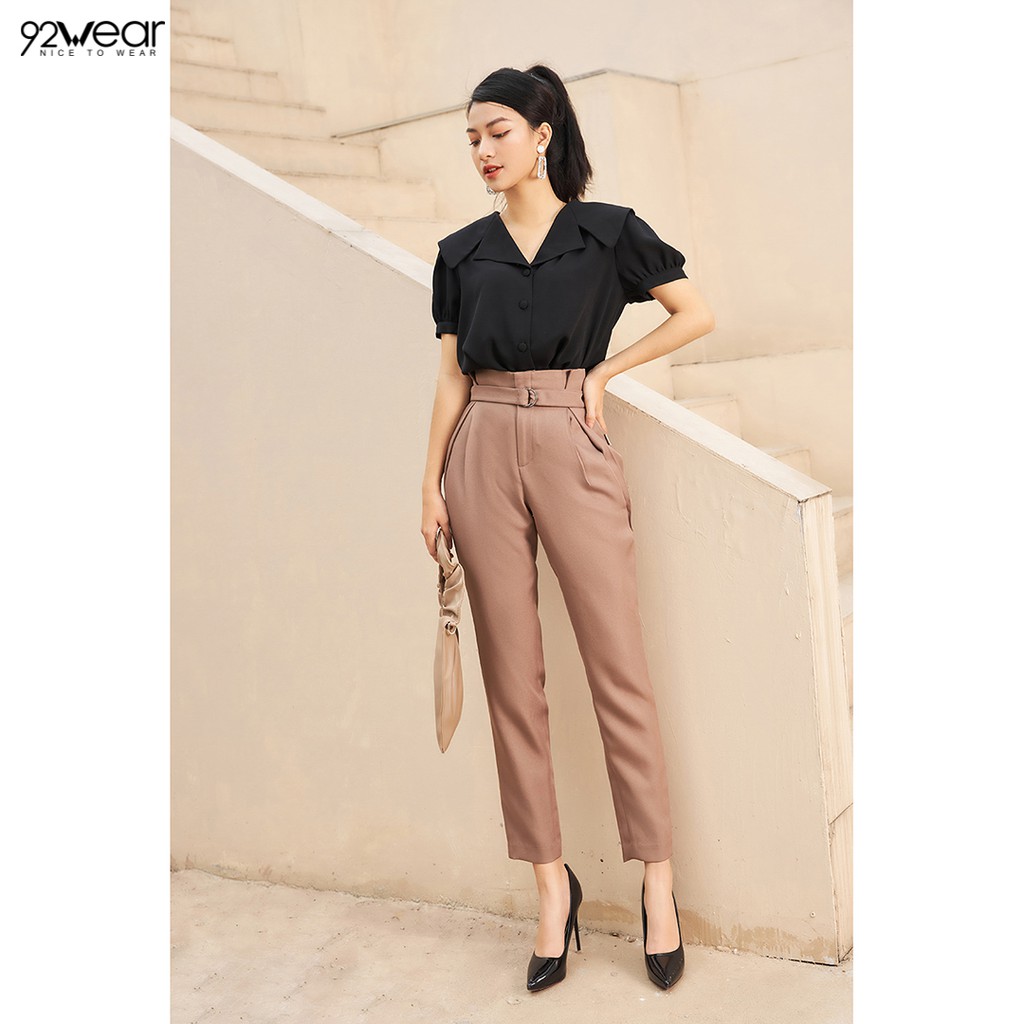 Quần baggy nữ công sở 92WEAR (3 MÀU), đủ size, cạp liền xếp ly QGW0993 | BigBuy360 - bigbuy360.vn
