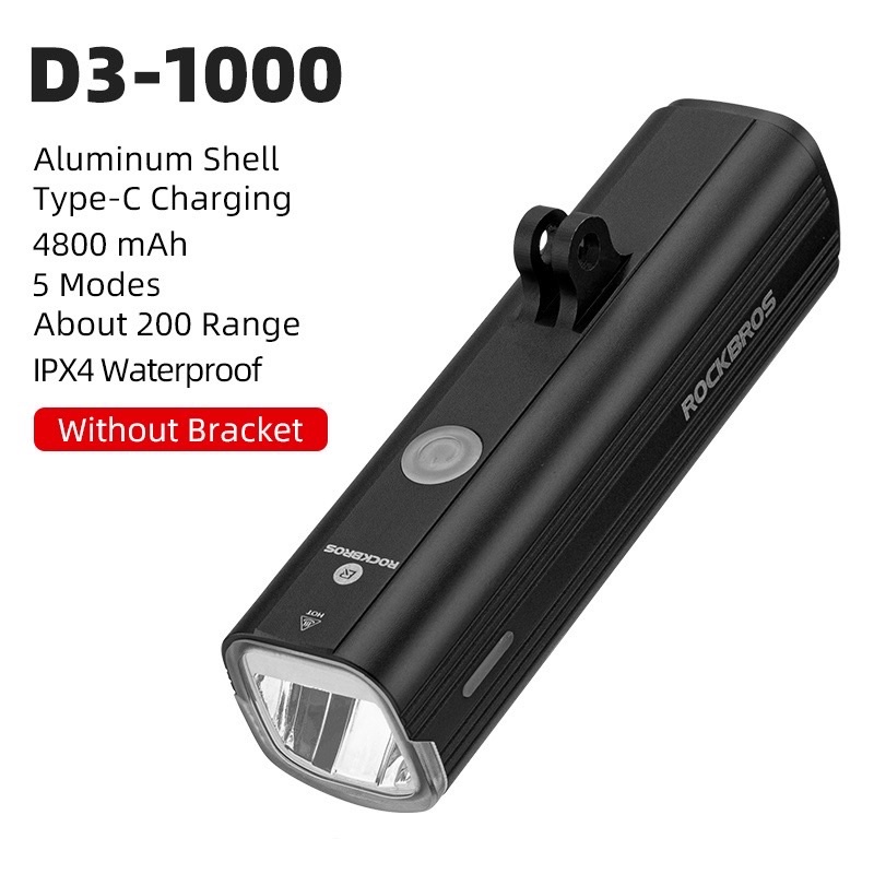 Đèn trước xe đạp Rockbros D3-1000 siêu sáng 1000 Lumen Pin 4800mAh Chống nước Sạc USB