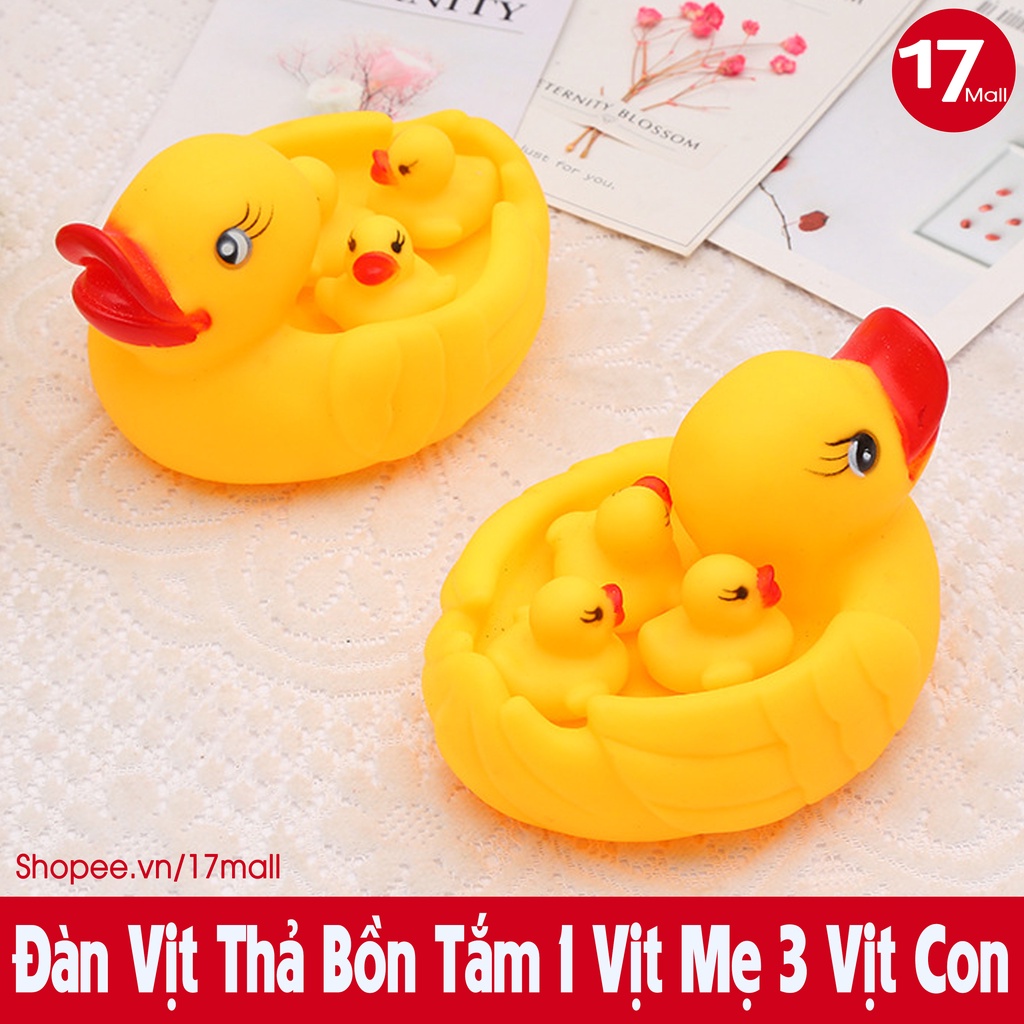 Đàn vịt thả bồn tắm 1 vịt mẹ & 3 vịt con cỡ to bóp kêu chíp chip cùng bé vui tắm 🛒17Mall