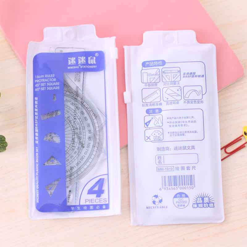 Bộ 4 Thước Kẻ Chất Liệu Nhựa Đơn Giản Cho Học Sinh