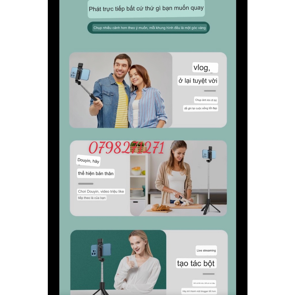 Gậy 3 chân tự sướng Selfie Bluetooth Không Dây Gấp Gọn Kèm Điều Khiển Từ Xa với đèn LED F210S cho điện thoại Ios Android