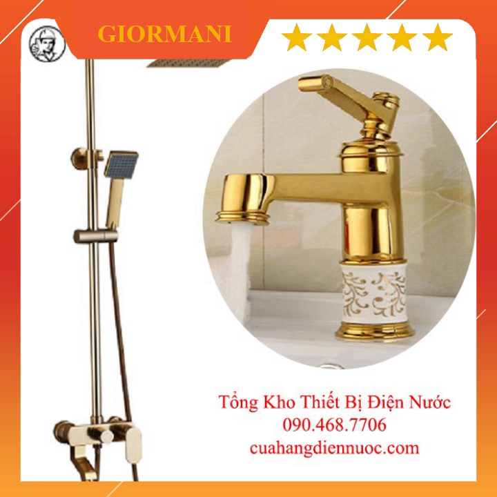 Sen tắm Combo bộ sen cây vàng ánh kim kèm vòi chậu lavabo đính đá cao cấp SC14-SNL09