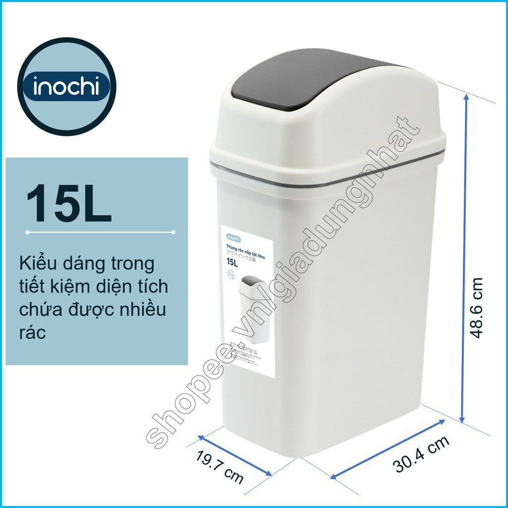 Thùng Rác Nhựa Nắp Lật Inochi 15 Lít Rất Đẹp Làm Sọt Rác Văn Phòng, Khách Sạn, Đựng Rác Gia Đình, Để Bàn Trong Nhà (tiêu