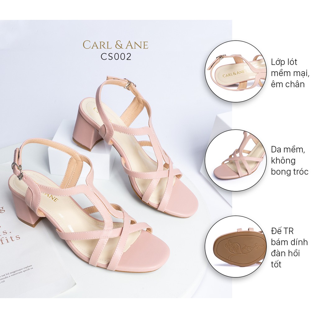 Carl &amp; Ane - Giày sandal phối dây nữ mũi vuông gót cao 5cm màu hồng _ CS002