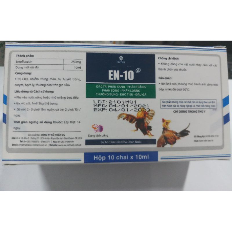 En-10 10ml hsd 04/01/2023 hen khẹc trên gà, sử dụng cho vật nuôi