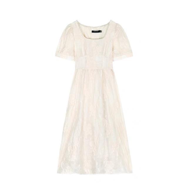 Đầm Trung Bình Dáng Rộng Tay Phồng In Hoa Màu Trắng Thời Trang Mùa Hè Hàng Mới Cho Nữ