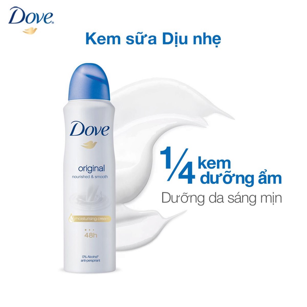 Xịt khử mùi Dove Dưỡng da Sáng mịn dành cho nữ, 150ml