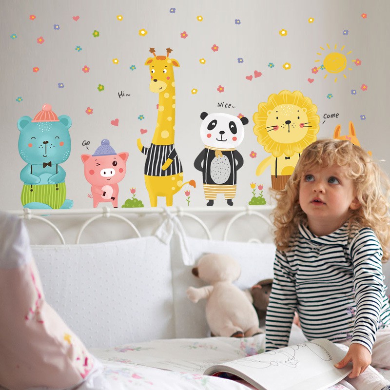 Decal tranh dán tường những con vật dễ thương cho bé
