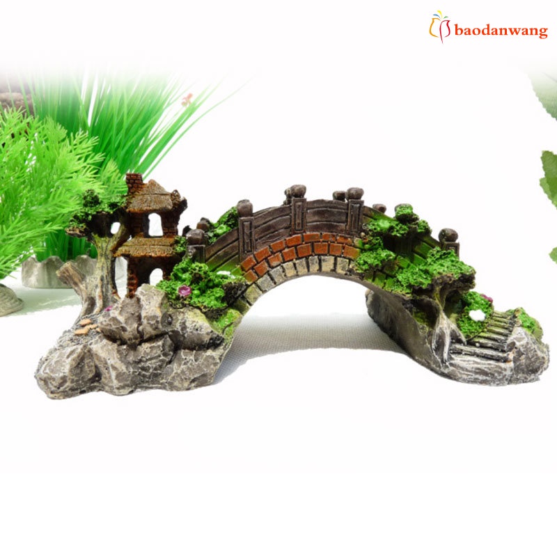 Cầu đá và cây cối bằng nhựa resin trang trí cảnh quan bể cá