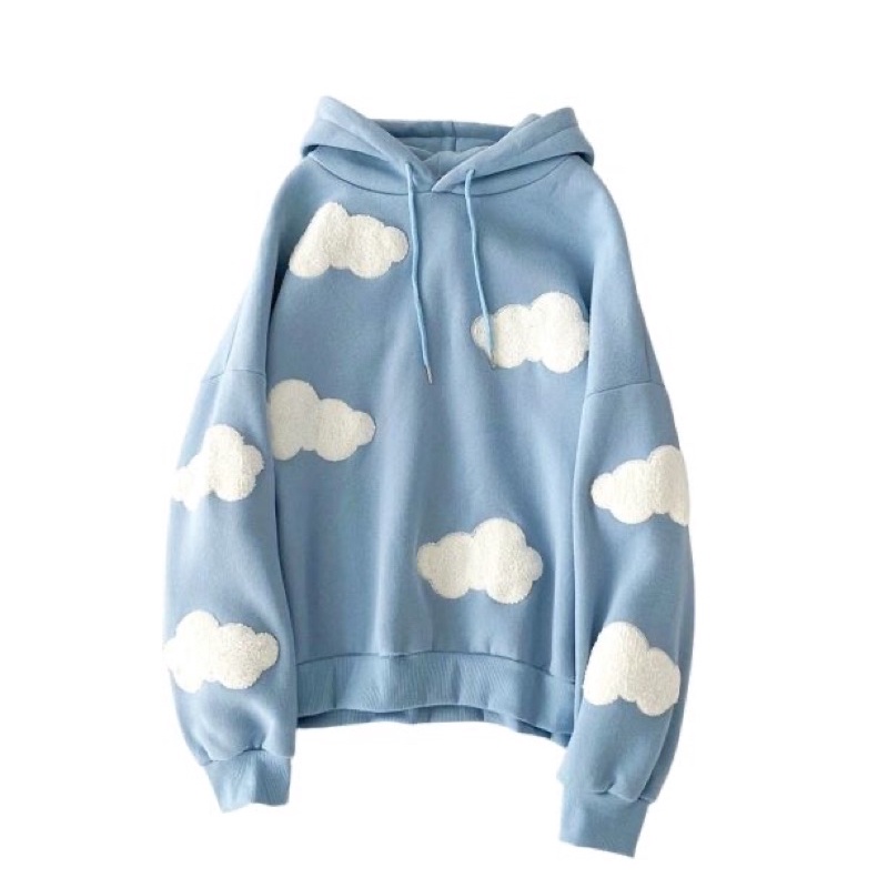 áo hoodie nỉ in đám mây xanh trắng