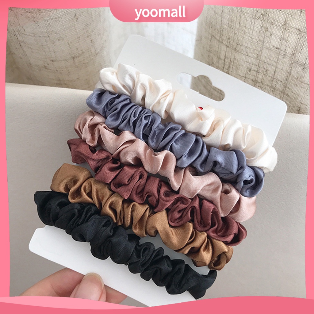 Bộ 6 Dây Cột Tóc Co Giãn Thiết Kế Đơn Giản Dễ Phối Đồ Thời Trang Cho Nữ