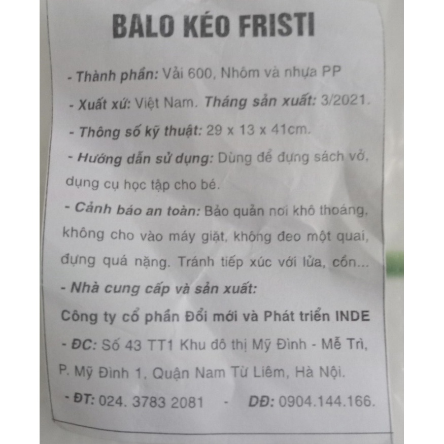 BALO KÉO CHO BÉ QUÀ TẶNG SỮA FRISTY