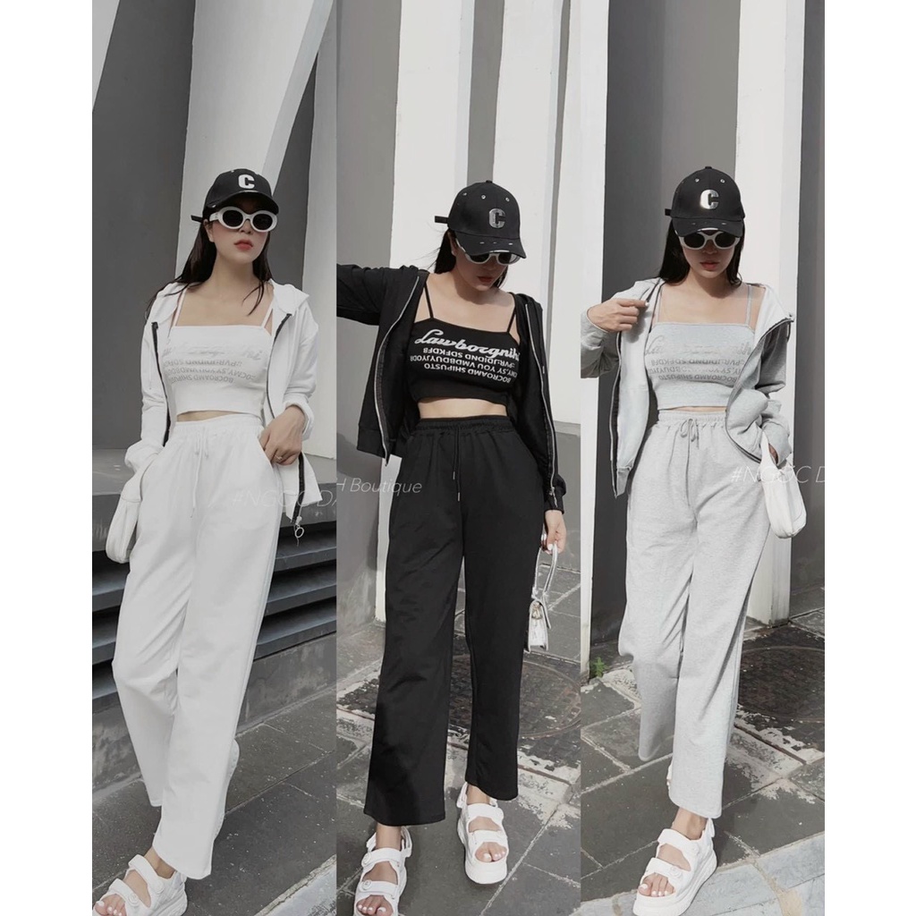 Sét Đồ Nữ, Bộ Thể thao 3 món Quần ống Suông Dài Rông.