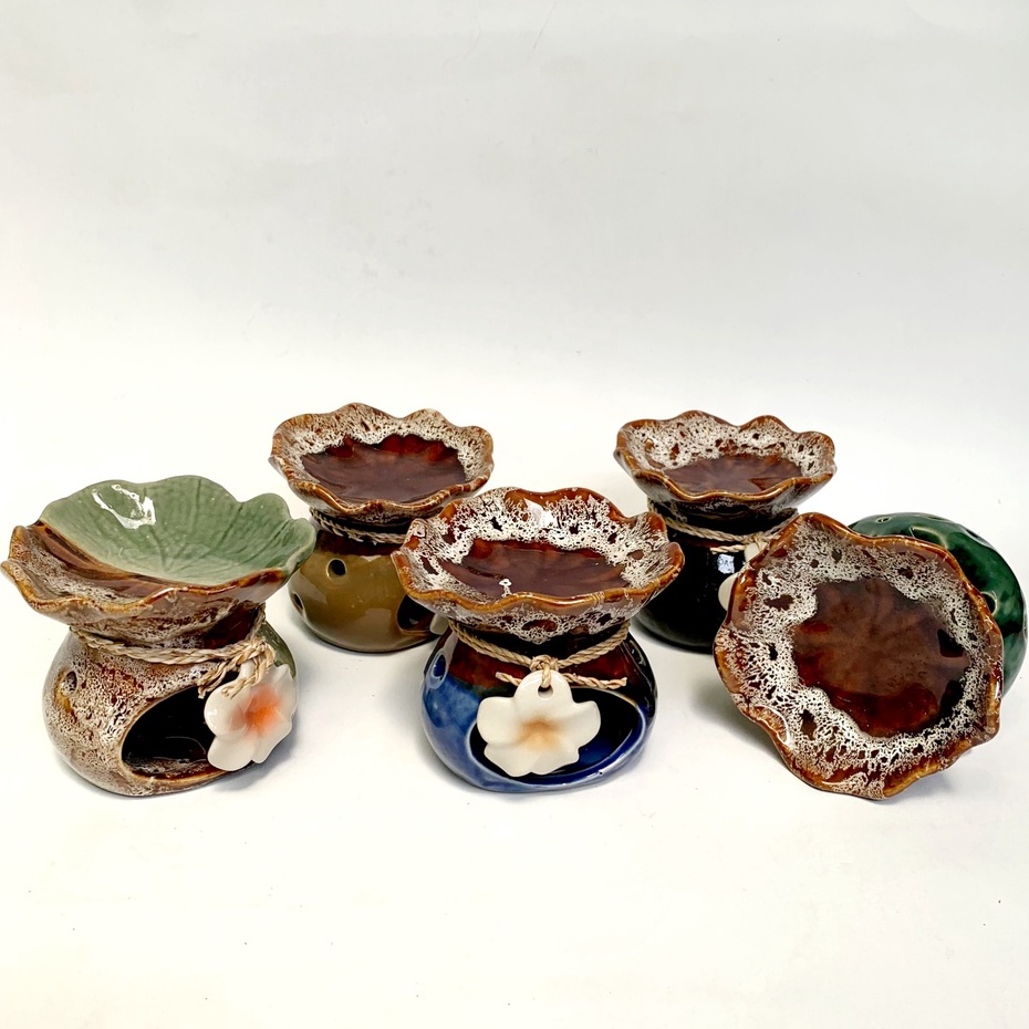 Đèn xông tinh dầu sáp thơm gốm sứ Thái Lan đốt bằng nến tealight họa tiết hoa treo đẹp dễ thương sang trọng