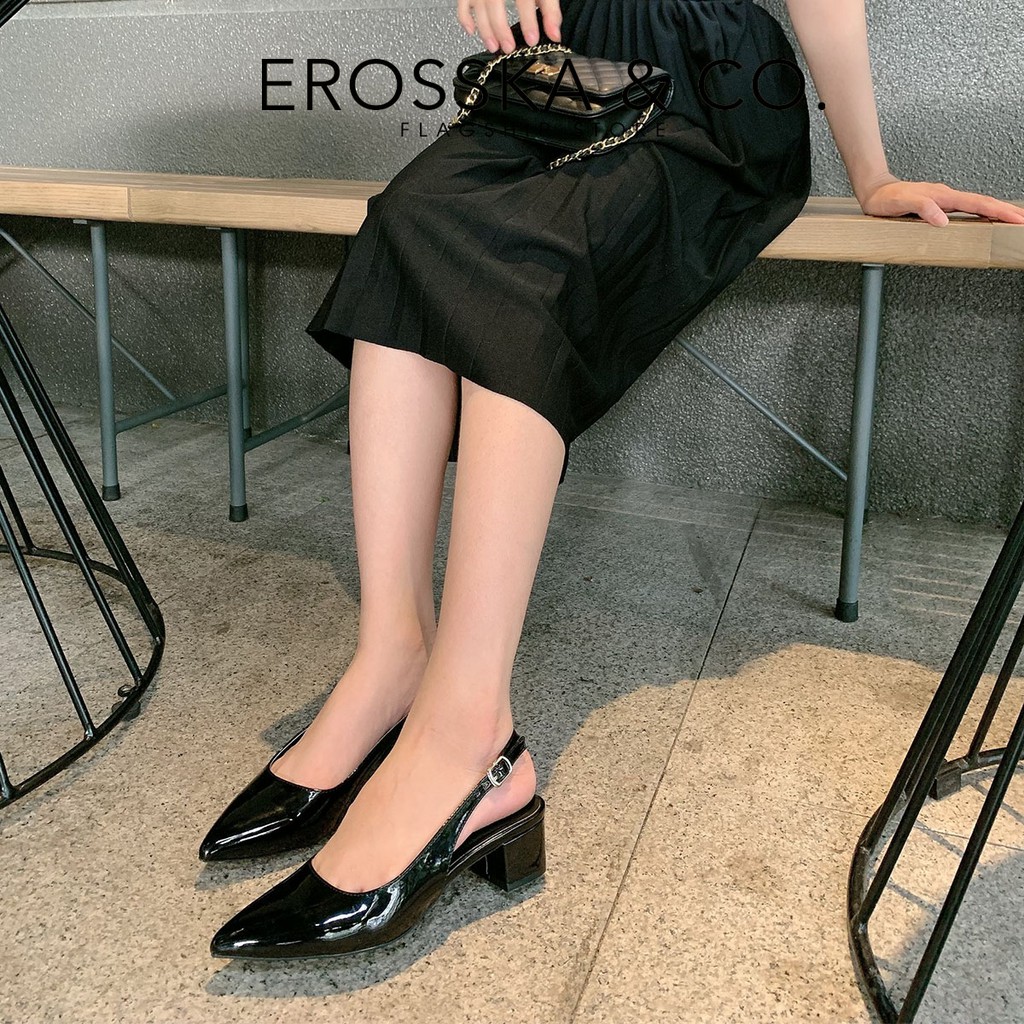 Giày cao gót slingback Erosska mũi nhọn da bóng basic cao 3cm màu kem - EL012