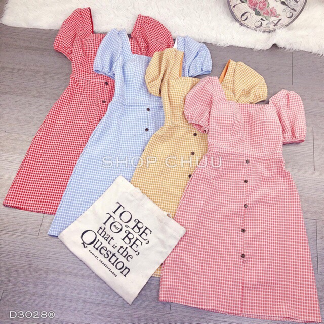 Đầm caro nút bọc chất caro xốp dày dặn [kèm hình thật] | BigBuy360 - bigbuy360.vn