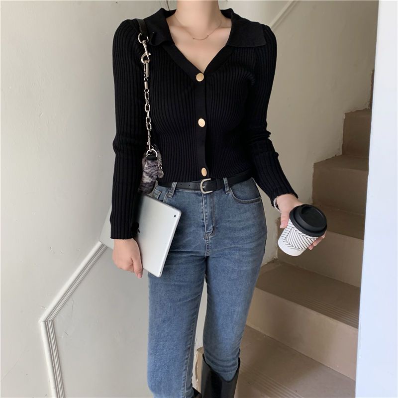 Áo Dệt Kim Tay Dài Cổ Chữ V Thời Trang Mùa Thu Cho Nữ