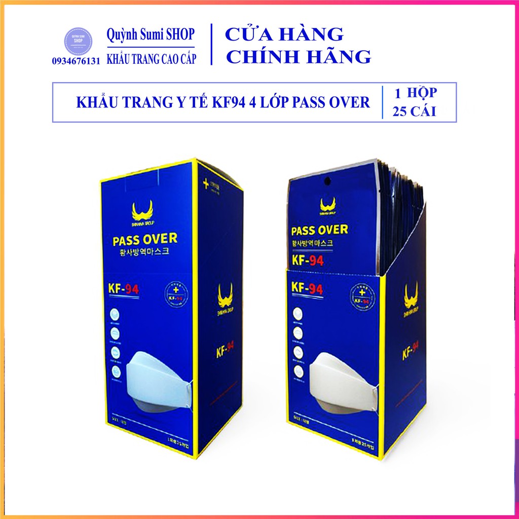 Khẩu trang KF94 Hàn quốc ngăn bụi mịn PM2.5, khẩu trang KF94 Pass Over hàn quốc