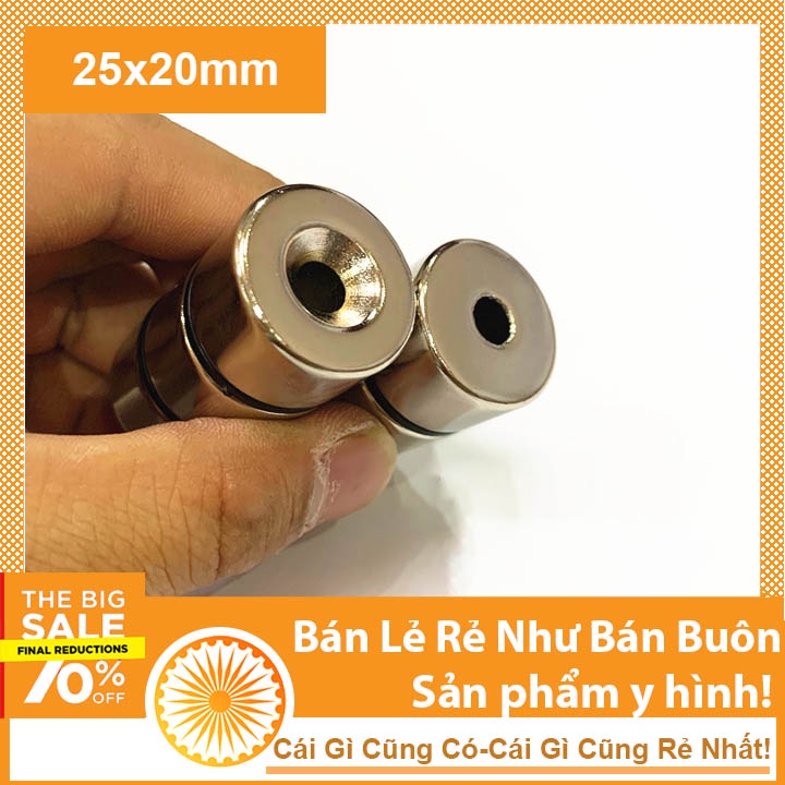 Nam châm hít bi sắt siêu mạnh 25x20 lỗ 6mm từ tính N35