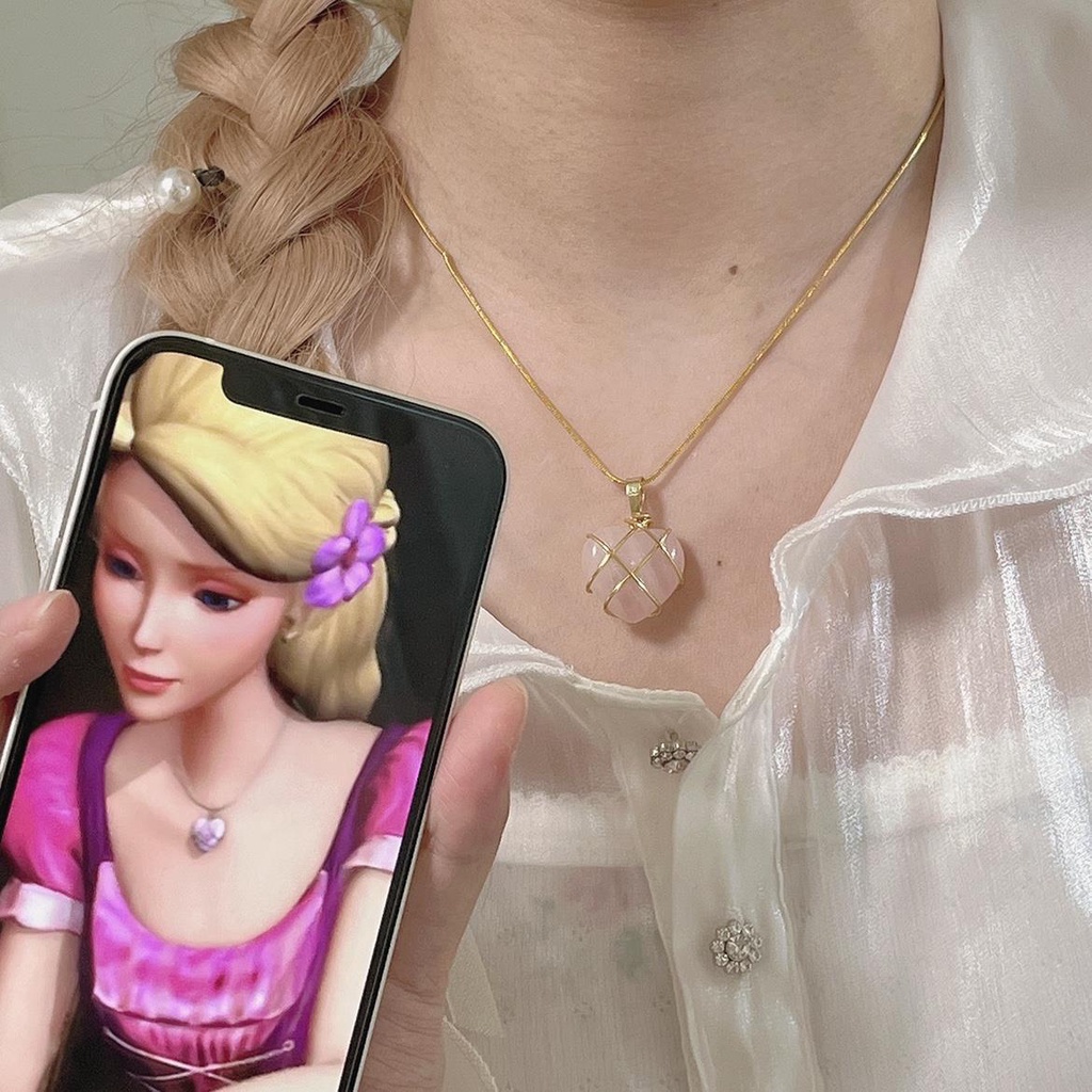Vòng cổ Mặt Trái Tim Barbie Đính Đá Opal Hồng Thời Trang Cho Nữ