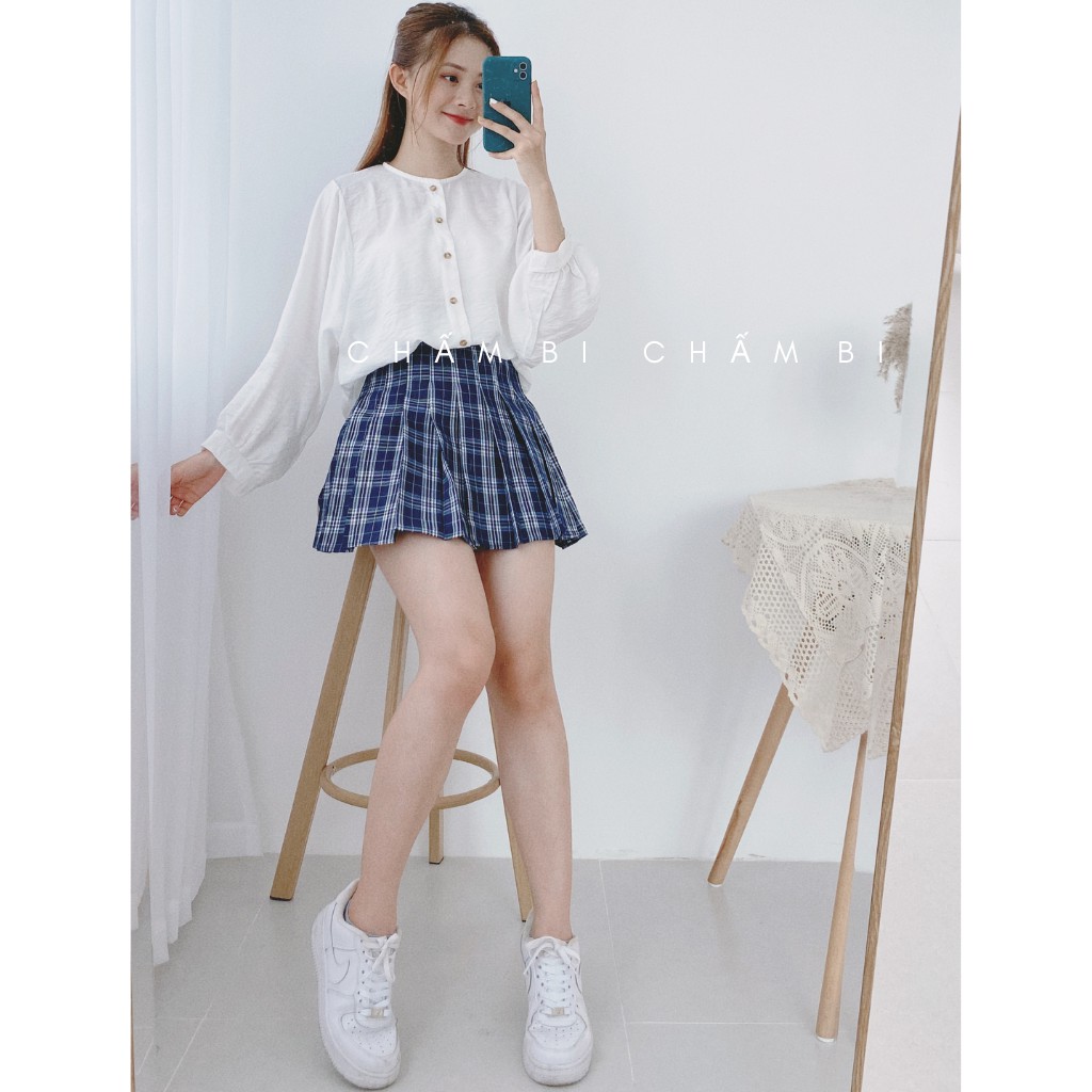 [SALE]Áo Sơ Mi Đũi Dài Tay Tay Bồng Siêu Xinh Freesize&lt;53kg - A.052