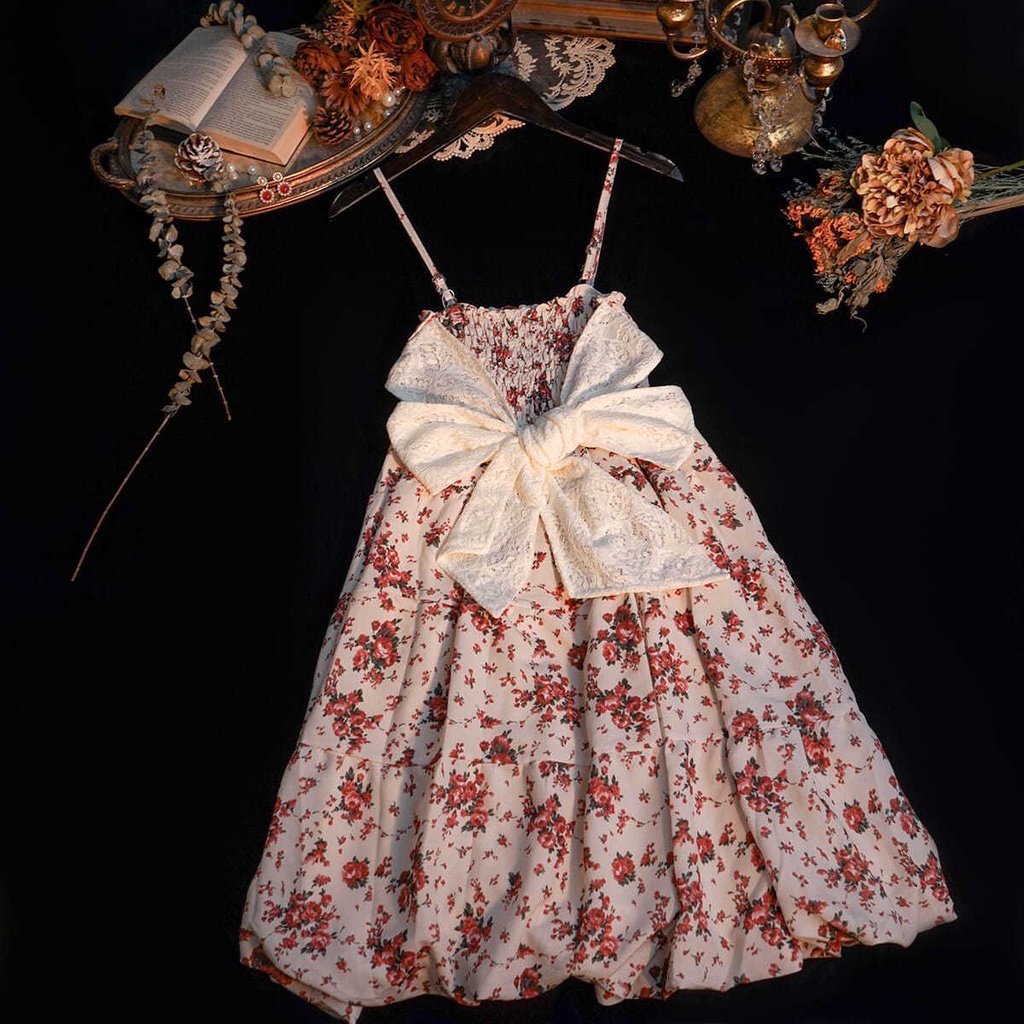 Đầm Hai Dây Họa Tiết Hoa Ngọt Ngào Phong Cách Retro Mùa Hè Cho Nữ