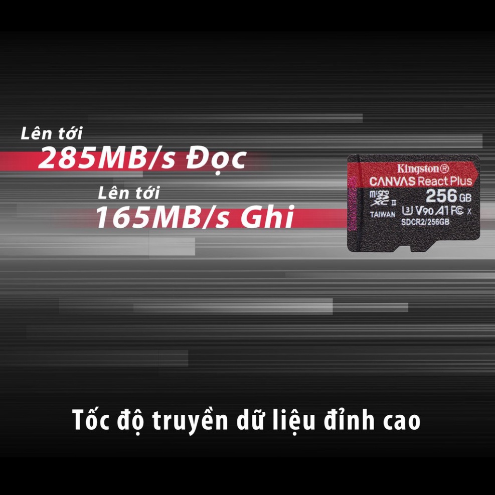 Thẻ nhớ micSDXC Kingston Canvas React Plus V90 256GB 300mbs/260mbs quay video UHS-II 4K/8K, Flycam HD MLPMR2/256GB | BigBuy360 - bigbuy360.vn