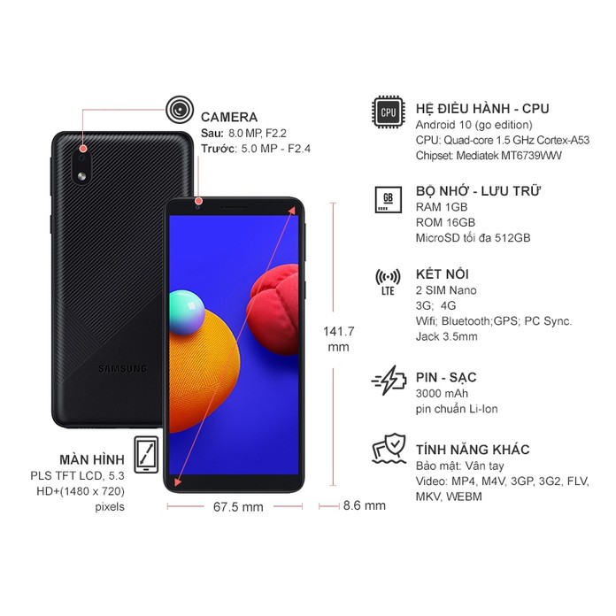 Điện Thoại Samsung Galaxy A01 Core (1GB/16GB) - Hàng Chính Hãng , Nguyên Seal , Bảo Hành 12 Tháng