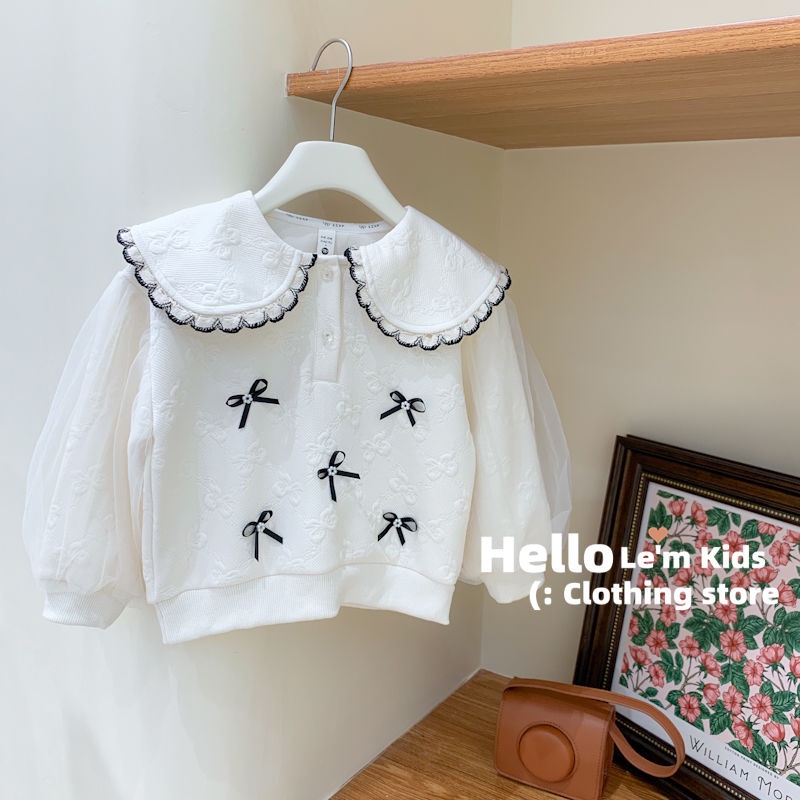 Bộ Đồ Thời Trang Mùa Thu 2 Món Áo Tay Dài Phối Lưới + Quần Jean Kiểu Hàn Quốc Cho Bé Gái