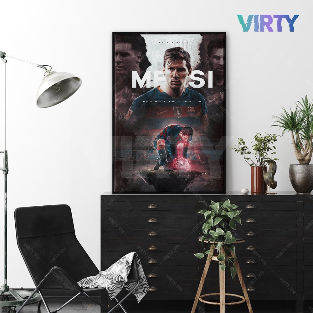 Tranh treo tường cầu thủ bóng đá MESSI kèm khung composite VIRTY Tranh Canvas decor phòng ngủ, phòng làm việc