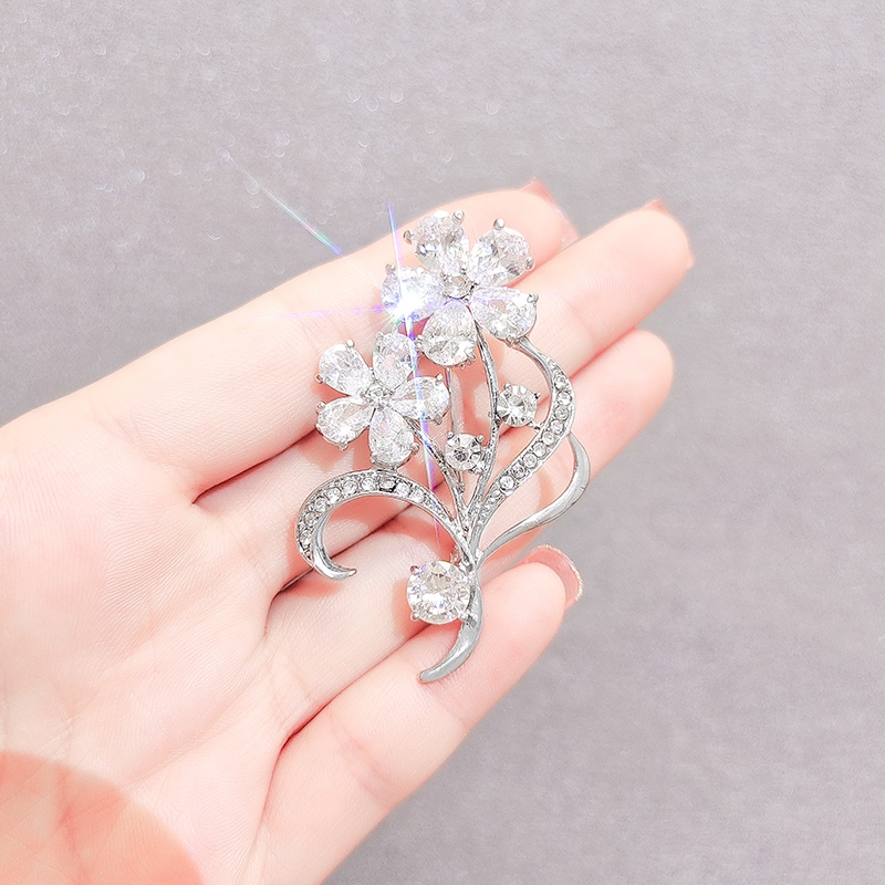 Ghim Cài Áo Hình Hoa Zircon Mạ Bạc Chống Chói Thời Trang
