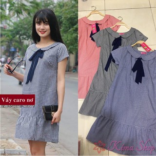Đầm bầu đẹp thắt nơ, váy bầu mùa hè kẻ caro