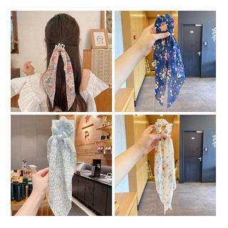 Dây buộc tóc vải scruchies nơ dài hoa nhí thời trang