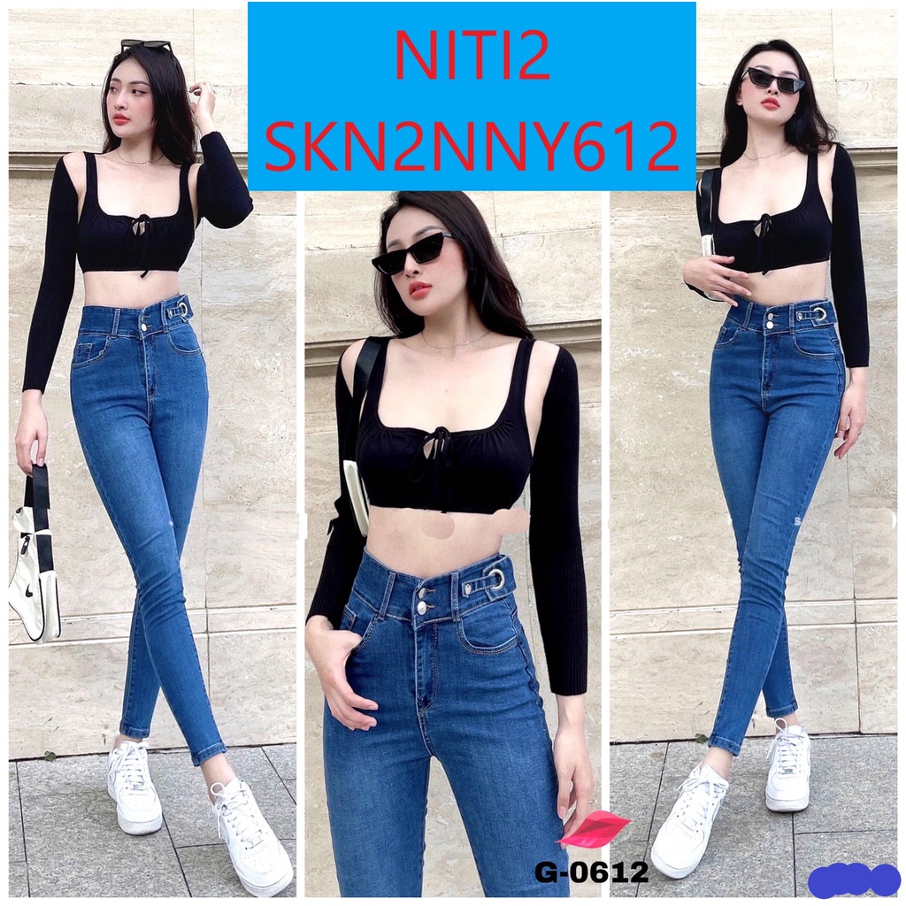 [ CÓ LẼ NÀO ] QUẦN SKINNY JEANS GIÃN DÀI NỮ LƯNG CAO MÀU XANH ĐẬM 2 NÚT KHOEN DÂY 1 BÊN LAI CUỐN CỰC CÁ TÍNH TÔN DÁNG