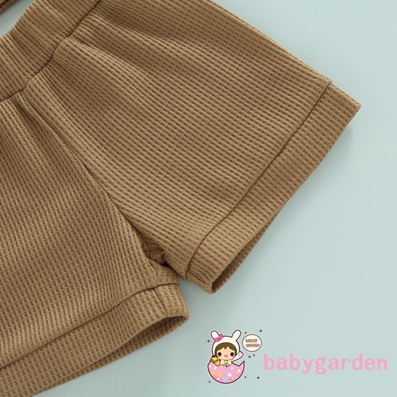 Bộ Áo Tay Ngắn Cổ Tròn + Quần Short Dây Rút Màu Trơn Thời Trang Mùa Hè Dành Cho Bé Trai 0-24 Tháng