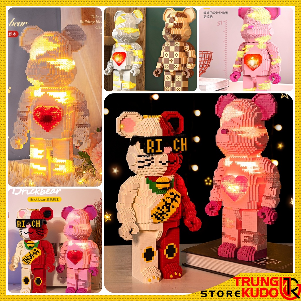 Mô hình Bearbrick LV Trái Tim Có Đèn Cao 31 cm dạng Đồ chơi xếp hình làm quà tặng bạn trai bạn gái, đồ decor