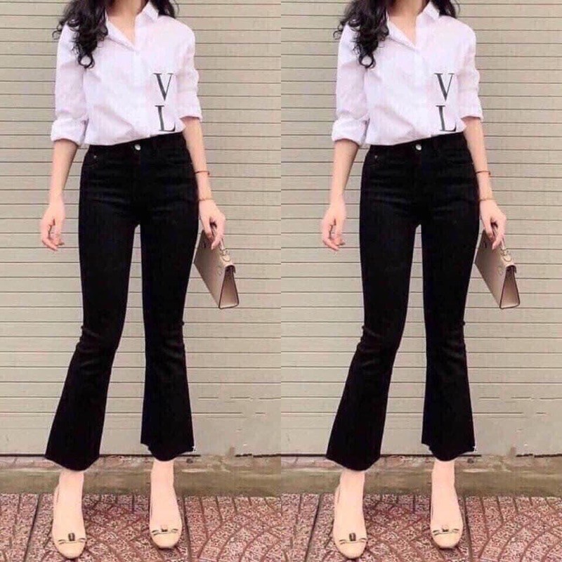 Quần jeans ống loe co dãn