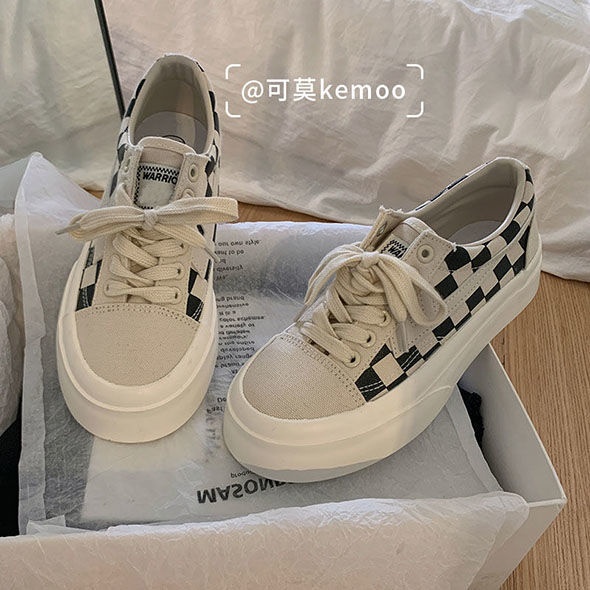 Giày thể thao nữ đế bằng bánh mì basic caro độn đế vải canvas bata mới hot phong cách retro ulzzang đẹp cá tính đẹp xinh | BigBuy360 - bigbuy360.vn