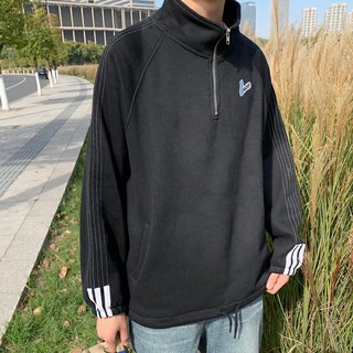 Áo sweater nỉ unisex nam nữ cổ cao kéo khóa có lót lông ấm mặc đông phong cách thể thao ulzzang