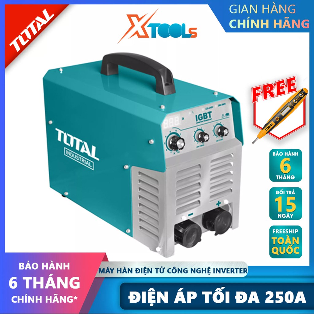 Máy hàn điện tử TOTAL TW22505 Máy hàn điện tử Inverter MMA Nguồn vào 13 kVA Dòng điện 20-250A Điện cực hàn Ø1.6-5.0mm