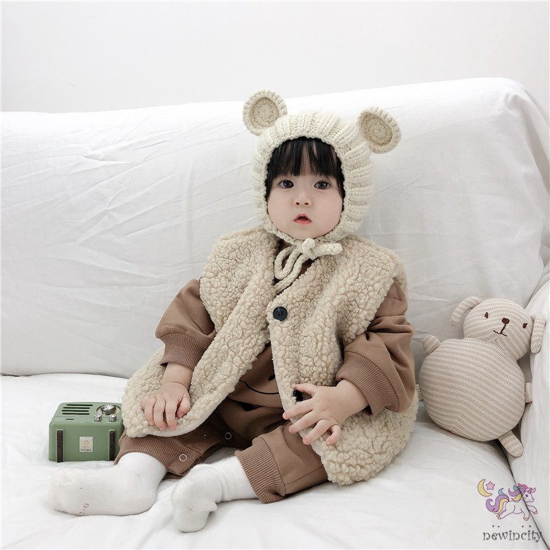 Áo khoác lông cừu không tay thiết kế xinh xắn phong cách Hàn dành cho bé trai và gái