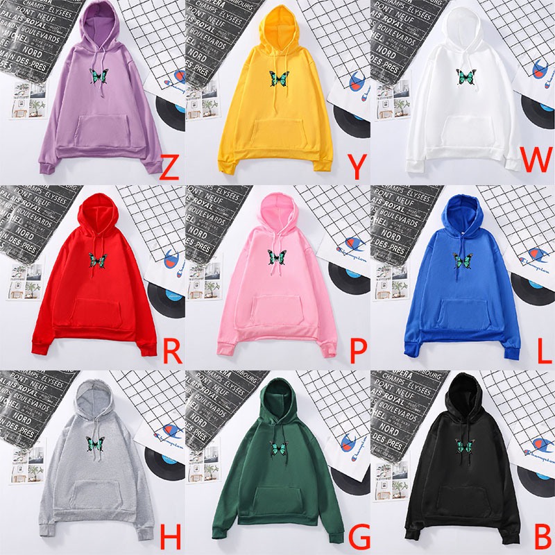 BUTTERFLY Áo Hoodies Tay Dài Hoạ Tiết Bướm Phong Cách Hàn Quốc