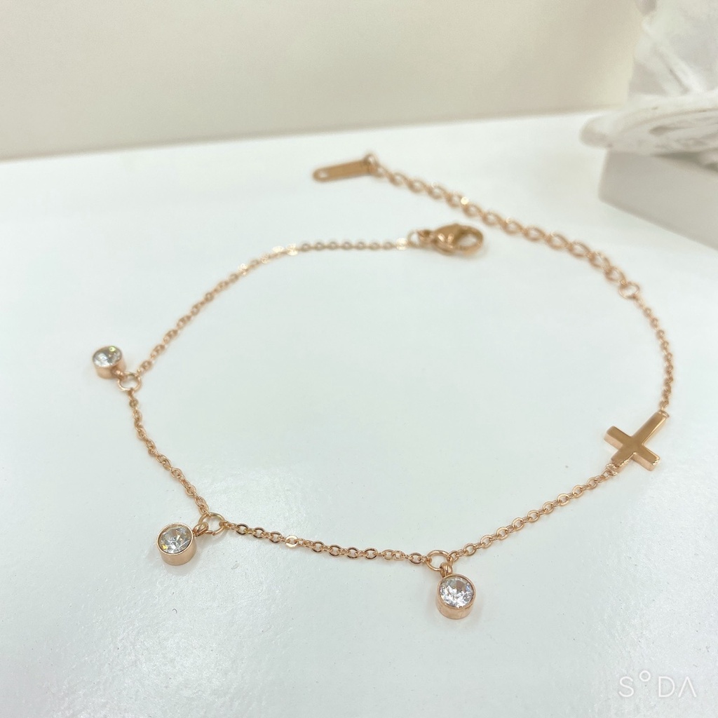 [FreeShip] Lắc chân nữ titan ba viên đá O1-208 - CAM KẾT KHÔNG BAY MÀU